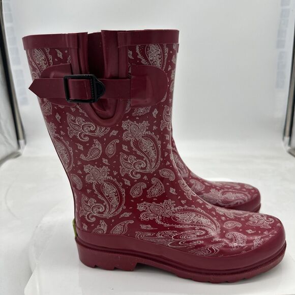 Women’s SIZE 6 Western Chief KERCHIEF Mid-CRIMSON Calf Rain Boots - Picture 3 of 10